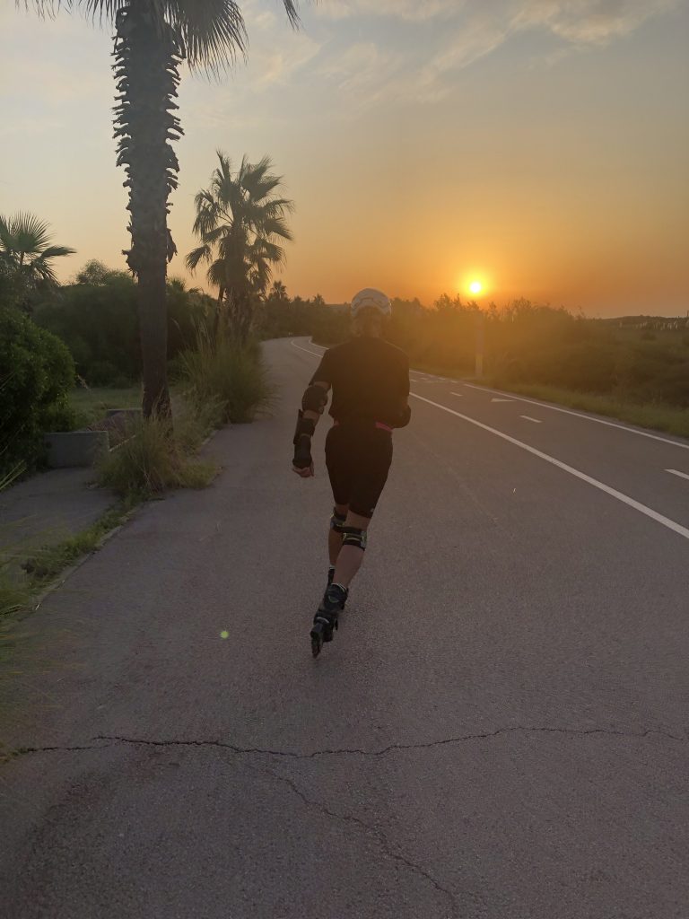 Christophe on inline skates at sunrise